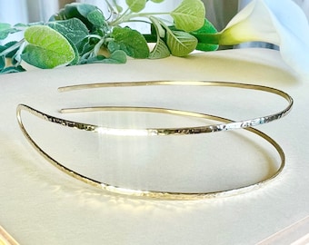 Elegant Adjustable Hammered Brass Double Headband for Adults