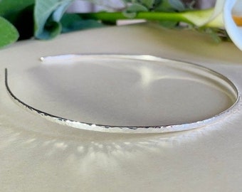 hammered thin headband in solid sterling silver, adult size