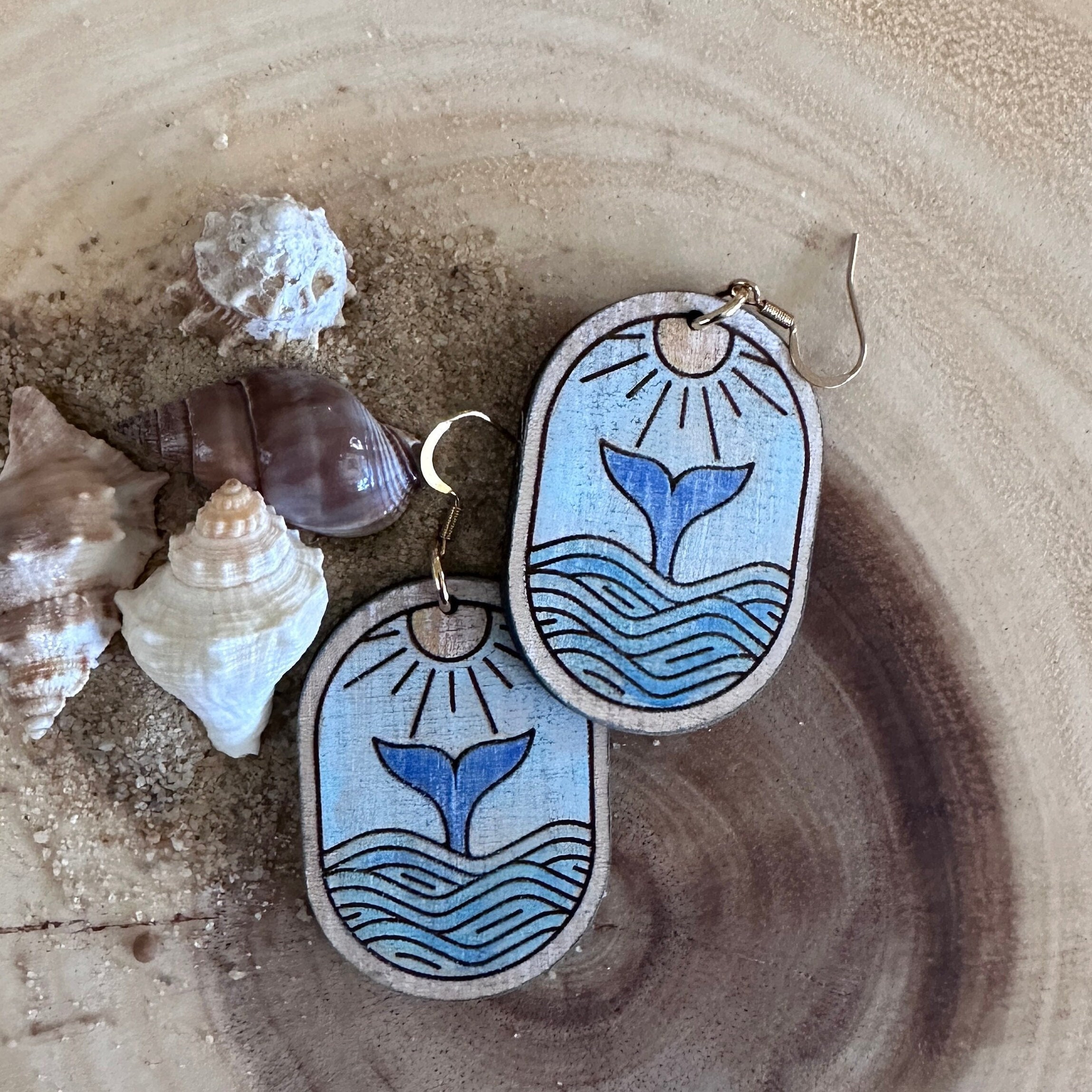 Whale Ocean Sun Earrings SVG - Beach Lover Earring File - Engraved Laser File - PDF - SVG - Glowforge File