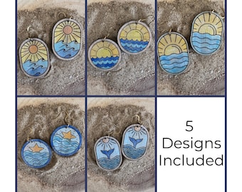 Christmas Gifts-Beach Earrings Bundle SVG 5 Files - Beach Lover Earring Files - Engraved Laser File - PDF - SVG - Glowforge File - Waves svg
