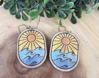 Beach Waves Sun Earrings SVG - Beach Lover Earring File - Engraved Laser File - PDF - SVG - Glowforge File
