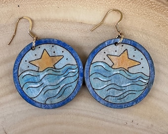 Starfish Waves Earrings SVG - Beach Lover Earring File - Engraved Laser File - PDF - SVG - Glowforge File