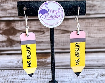 Personalized Pencil Earrings: Unique Teacher Dangle Jewelry