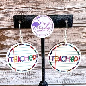 Teacher earrings, crayons, paper, cute, colorful, dangly earrings, gift for new teacher, gift for elementary school teacher, Christmas gift