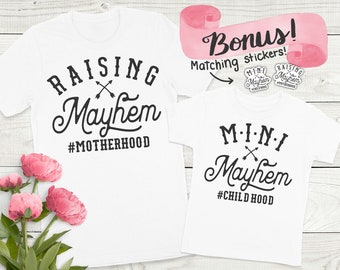 Motherhood mayhem shirts, Mommy and me, matching mother daughter outfits, mom and daughter, funny shirts, photography, Mother's day gift