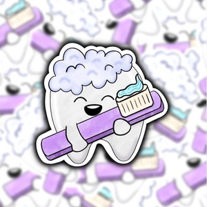 Cute tooth, sticker, decal, dentist gift, dental hygienist gift, toothbrush, reward sticker, orthodontist gift, dental health month