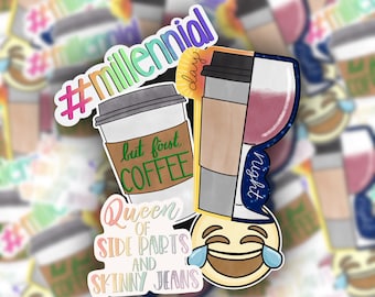 Millennial Sticker Pack, 90s Nostalgia, Funny Sarcastic Decals