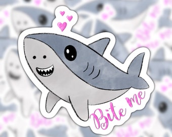 Cute Shark Sticker, Funny Watercolor Decal, Bite Me, Waterproof