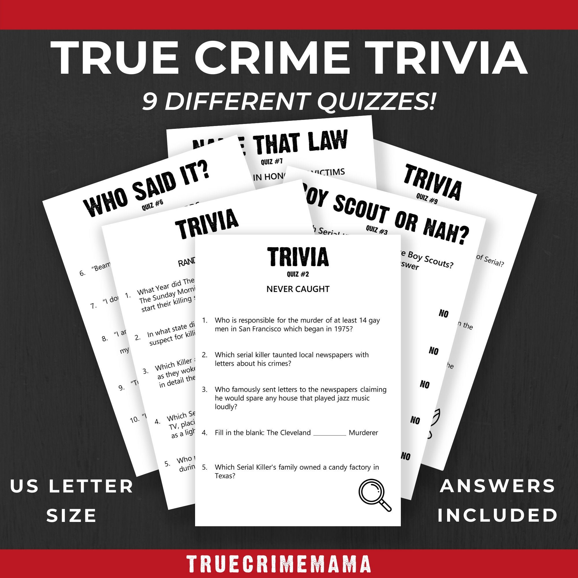True Crime Trivia Quizzes Female Serial Killers Last Words Etsy