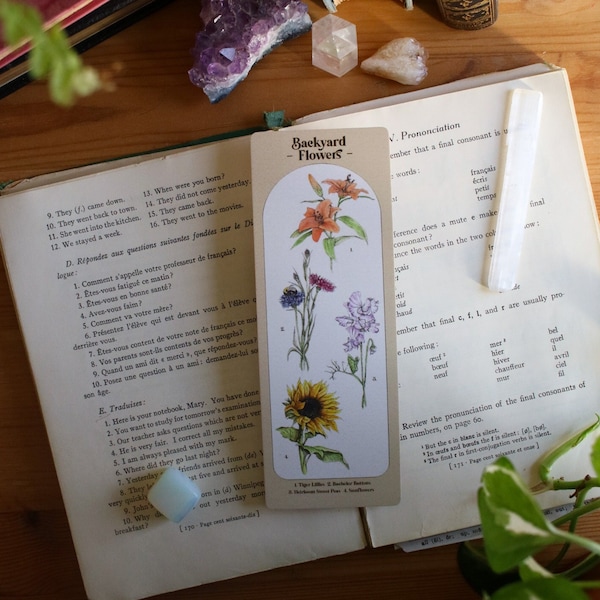 Backyard Flowers // Bookmark, Flower Lover Gift, Florals, Geek Gift, Nature Bookmark, Cottage Core