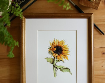 Sunflower Summer // 5x7 / 8x10 Art Print, Floral Art, Flower Painting Gift for Mom, Flower Watercolour Wall Art, Sunflower artwork