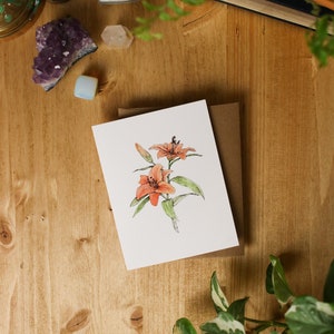 PETITE carte de vœux Tiger Lilly // Carte 4x5 / Aquarelle Fleurs / Carte de vœux vierge / Carte de note fleurie / Carte pour maman
