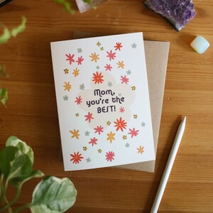 Maman tu es la meilleure // carte de voeux, fête des mères, carte rétro, motif de fleurs, carte vierge, carte 5x7