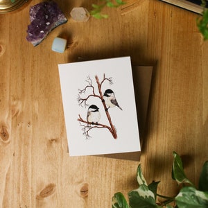 KLEINE Chickadee Kaart // 4x5 Wenskaart / Blanco Wenskaart / Vogelliefhebber Kaart / Chickadee Lover / Aquarel Vogels