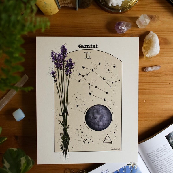 Gemini - Póster de Astrología // 8x10, Amantes de la Astrología, Signo del Zodiaco de Géminis, Regalo de Astrología para Géminis, Cumpleaños del Zodiaco, Idea de Regalo Único