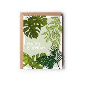 Joyeux anniversaire plantes // carte de voeux, carte d'anniversaire drôle, carte verte, carte originale, gâteau d'anniversaire, carte vierge, 5 x 7, cadeau amoureux des plantes