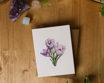 SMALL Springtime Crocus // 4x5 Card / Watercolour Flowers / Blank Card / Watercolour Card / Card for all Occasions / Spring Flower