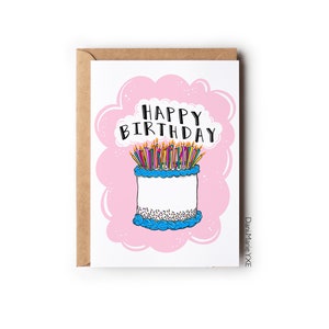 Joyeux anniversaire gâteau // carte de voeux, carte d'anniversaire drôle, carte rose, carte originale, gâteau d'anniversaire, carte vierge, 5 x 7