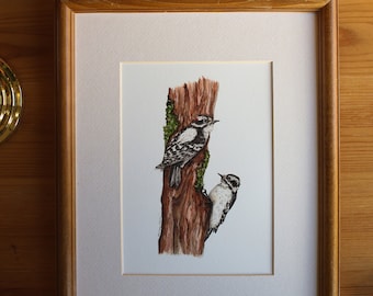 Wooly Woodpecker//5x7, 8x10 Art Print, Vogelliefhebber cadeau, gezellige kunstprint, Ekster minnaar kunst aan de muur, decor voor thuis, galerie kunst aan de muur