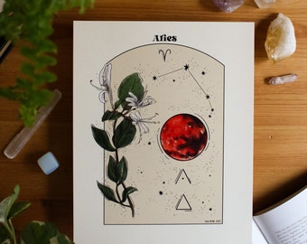 Lámina artística del zodiaco Aries: regalo para los amantes de la astrología (8x10)