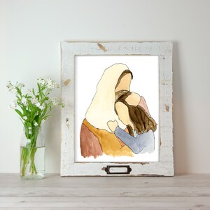 Jesus and Me-Portrait of Christ-Digital Art Print-Christ Hugging Girl-Downloadable Art-Inspiring Wall Art-Printable-Watercolor Portrait-Love