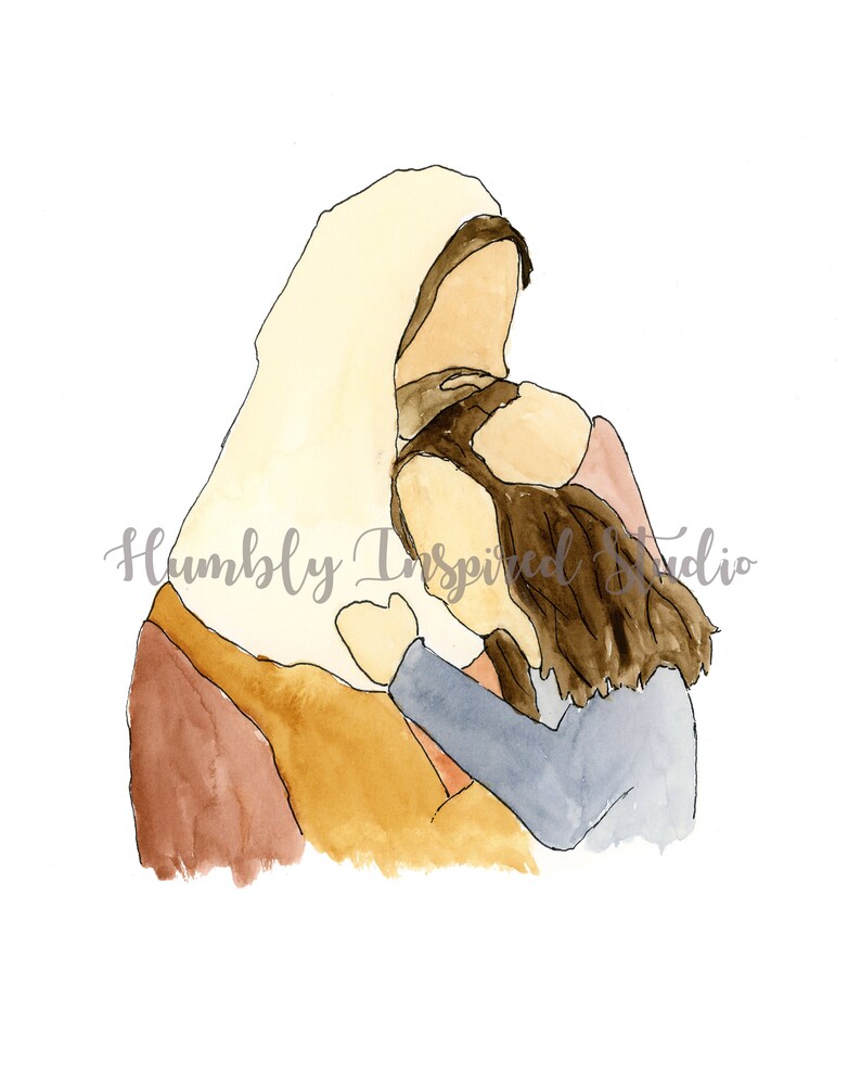 Jesus and Me-portrait of Christ-digital Art Print-christ Hugging Girl ...