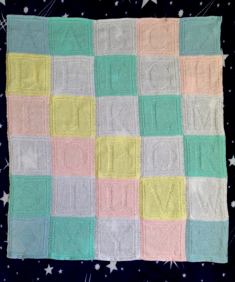 Alphabet Baby Block Blanket Square Knitting Patterns Etsy