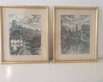 2 dessins au crayon de l'artiste alsacien Léandre Kreutzer (1884-1967)