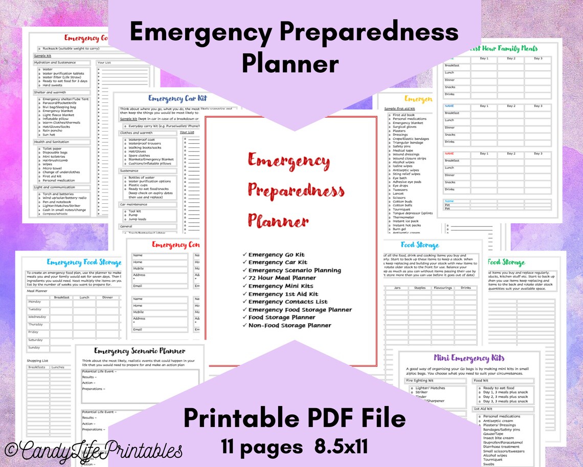 Printable Emergency Preparedness Planner Bundle • Worksheets • 72 Hour ...