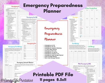Printable Emergency Preparedness Planner Bundle • Worksheets • 72 Hour Bug Out Go Bag • Food Storage • Survival Prep • 1st Aid Plan