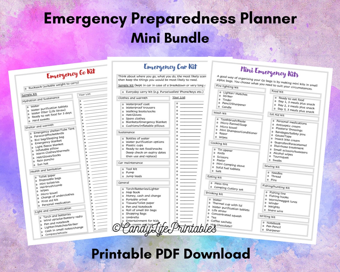 Printable Emergency Preparedness Planner Mini Bundle, 72 Hour Bug Out ...