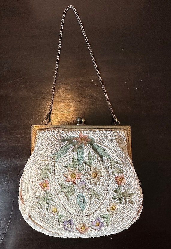 Embroidered and Beaded Antique Bag - fine floral d