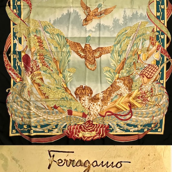 Vintage hunting silk scarf - Gem