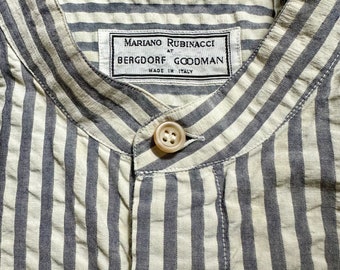 Vintage, All Cotton, Long Sleeved Men’s Shirt, neat stripe design fabric, made in Italy by MARIANO RUBINACCI at Bergdorf  GOODMAN.