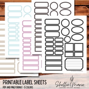 Blanko-Etiketten, Digital, 5 Blatt, Schwarz, Braun, Tan, Petrol, Pink, Junk Journal, Ephemera, druckbare Etiketten, Printable