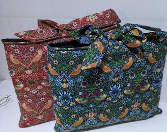 Bow book sleeve in strawberry thief, William Morris fabric. Book pouch. Book protector. Paperback sleeve.  book sleeve. Kindle case.Handmade