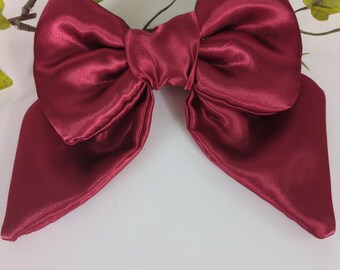 Puffy bow hair bow. Hair bow. Red satin fabric Handmade