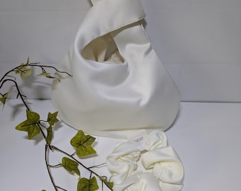 Handmade ivory Duchess Satin Japanese Knot Bag: Brides Evening Bag
