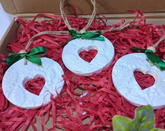 Handmade Air Dry Clay Christmas Ornaments.Essential Oil Diffuser Set of 3