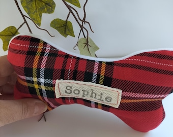 Personalised Tartan Dog Toy with Squeak - Handmade Puppy Gift