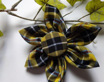 Handmade Cornish Tartan Fabric Flower Brooch or Hair Clip