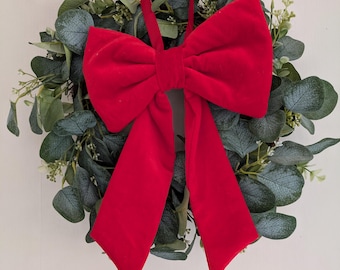 Christmas bow. Christmas decor. Door decoration. Red velvet bow.Wreath bow.Handmade