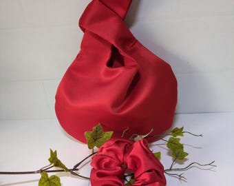 Handmade red Duchess Satin Japanese Knot Bag: Brides Evening Bag