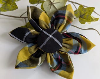 Handmade Cornish Tartan Fabric Flower Brooch or Hair Clip