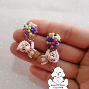 Handmade Carl and Ellie &#39;Up&#39; Movie Earrings: Polymer Clay Couple Jewelry