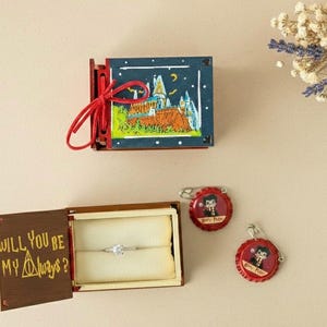 Boîte à bagues de sorcier pour proposition inspirée du vif d'or inspiré du souvenir de mariage, support de fiançailles magique, potier, cadeau d'anniversaire de Harry en bois