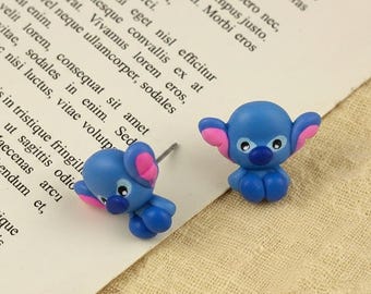 Stitch Earrings Lilo polymer clay - handmade earrings - Stitch Bite Ear Earrings - Stitch Earrings Valentine's Day
