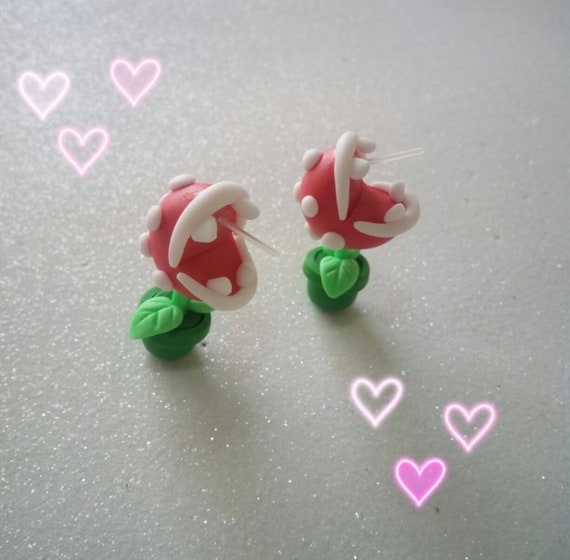 ** Super Mario Piranha Plant Earrings handmade fimo ** 