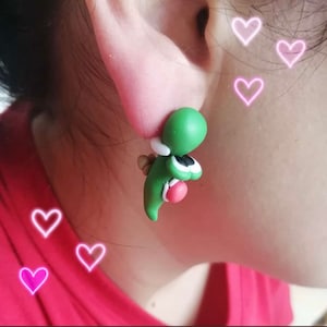 Earrings Yoshi Super Mario – Handmade Polymer Clay Yoshie Bite Ear Design Nintendo Yoshi Earrings Super Mario Polymer Clay