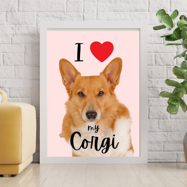 Corgi Printable Art Gift for Dog Moms and Dads, Corgi Phone Wallpaper for iPhone Lockscreen for Computer and Tablet, Digital Download, Jpeg